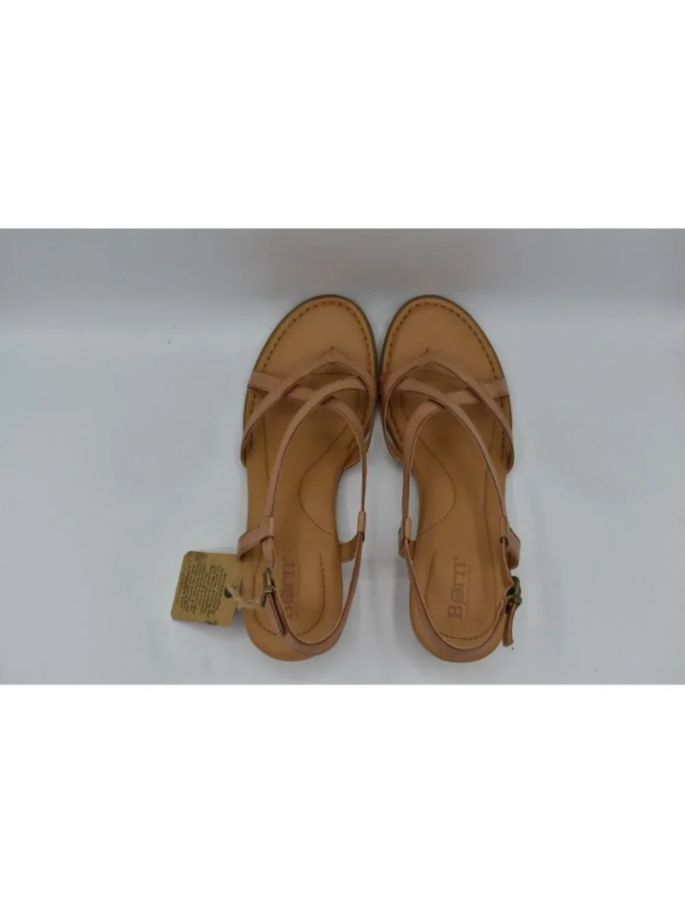 Born Womens 10‎ Sibyl Slingback Natural Full Grain Leather Wedge Sandals Shoes